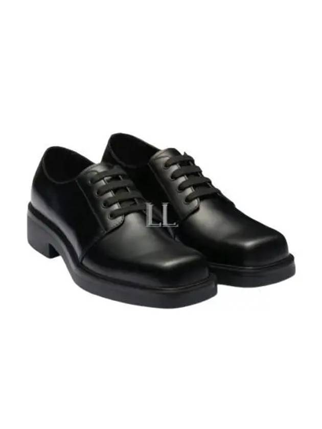 Lace-Up Square Toe Leather Derby Shoes Black - PRADA - BALAAN 2