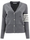 Milano Stitch 4 Bar Classic V Neck Fine Merino Wool Cardigan Medium Grey - THOM BROWNE - BALAAN 3