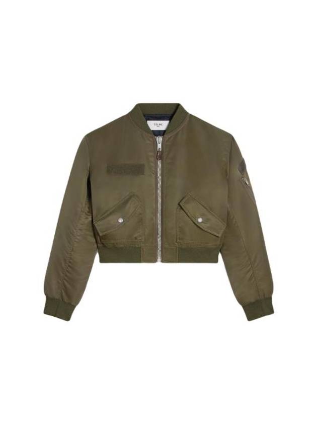 Nylon Twill Cropped Bomber Jacket Military Green - CELINE - BALAAN 1