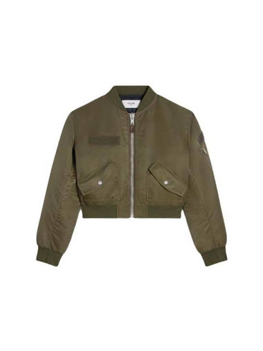 Nylon Twill Cropped Bomber Jacket Military Green - CELINE - BALAAN 1