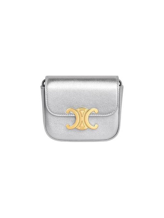 Shiny Triomphe Laminated Calfskin Mini Bag Silver - CELINE - BALAAN 1