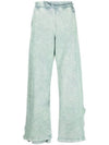 Logo Embroidered Wide Track Pants Blue Grey - DIESEL - BALAAN 1