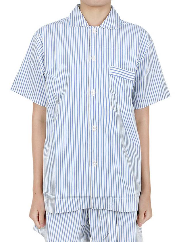 Poplin Pajamas Organic Cotton Short Sleeve Shirt Placid Blue - TEKLA - 7