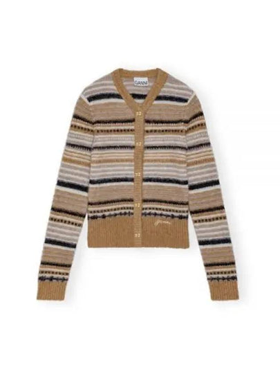 Striped Soft Wool Knit Cardigan Brown - GANNI - BALAAN 2