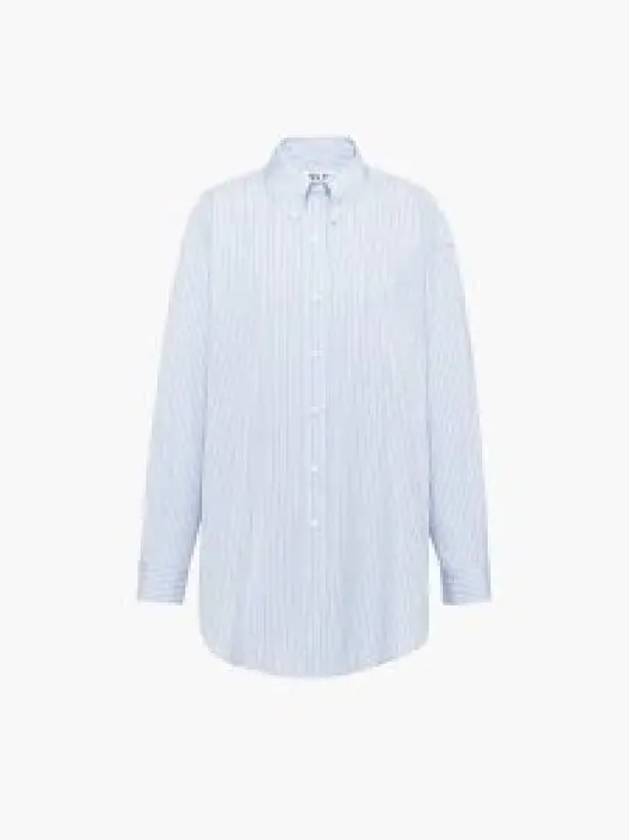 Logo Patch Stripe Cotton Long Sleeve Shirt Blue - MIU MIU - BALAAN 2