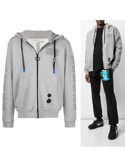 Men's Diagonal Industrial Slim Zip-Up Hoodie Grey - OFF WHITE - BALAAN 2