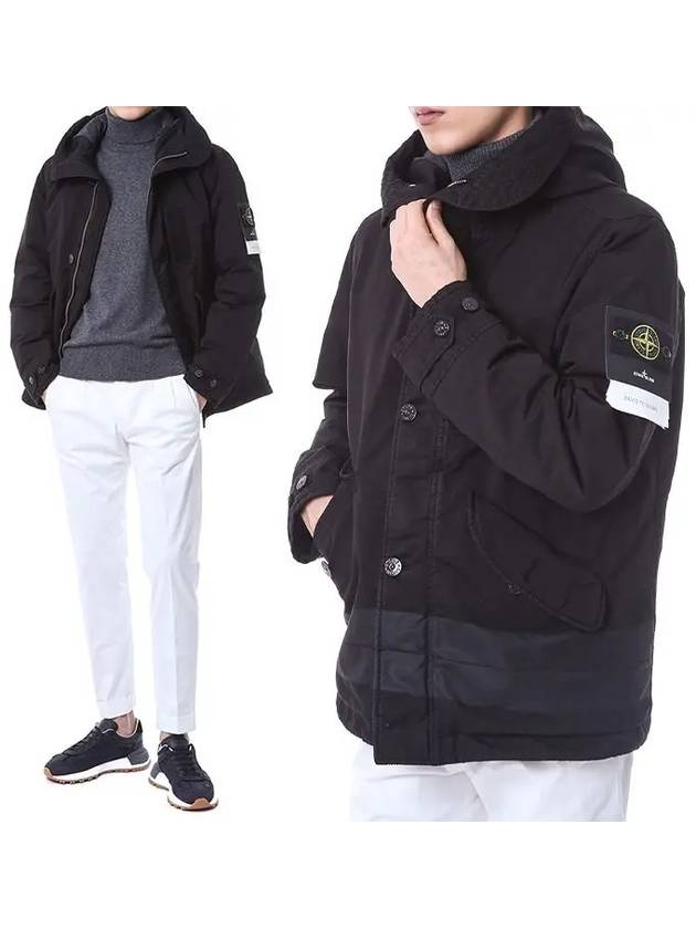 Men's David Wappen Patch Down Hooded Jacket Black - STONE ISLAND - BALAAN 2