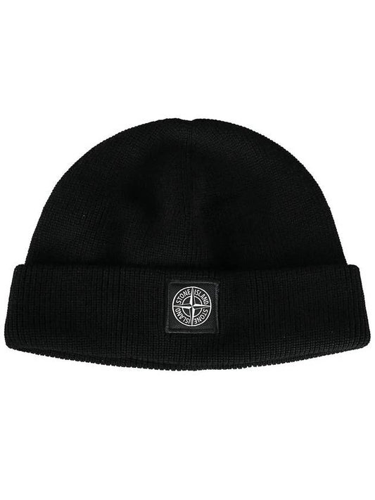 Logo Patch Beanie Black - STONE ISLAND - BALAAN.