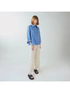 Women's Wrist Tape Color Matching Linen Shirt Blue - VOYONN - BALAAN 4