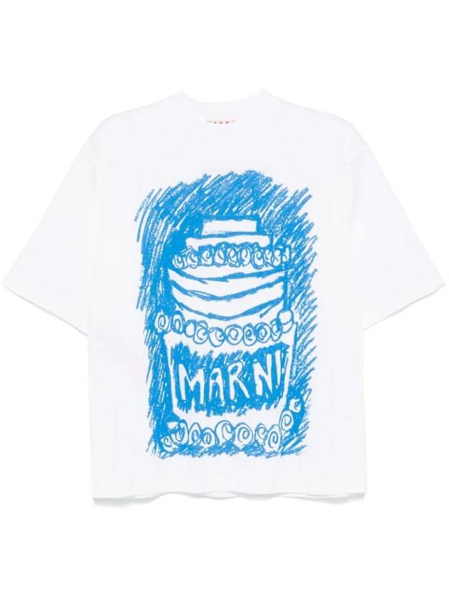 Illustrated Print Short Sleeve T-Shirt White Blue - MARNI - BALAAN 1