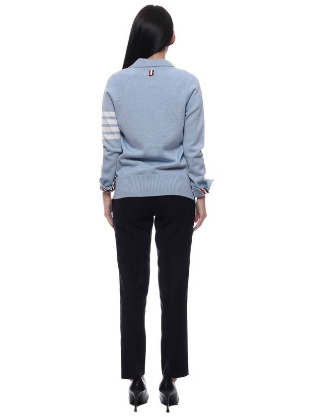 Women's 4 Bar Raglan Wool Polo Cardigan Blue - THOM BROWNE - BALAAN 6