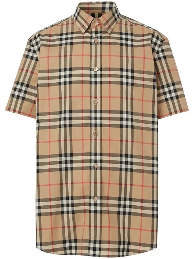 Check Cotton Poplin Short Sleeve Shirt Archive Beige - BURBERRY - BALAAN 1