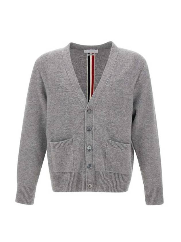 Brushed Effect Virgin Wool Cardigan Grey - THOM BROWNE - BALAAN 7