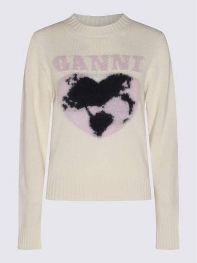 Heart Intarsia Knit Top Egret - GANNI - BALAAN 2