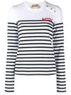 Striped Logo Long Sleeve T Shirt White Blue - Nº 21 - BALAAN 1