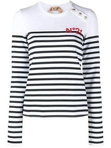 Striped Logo Long Sleeve T-Shirt White Blue - Nº 21 - BALAAN 1