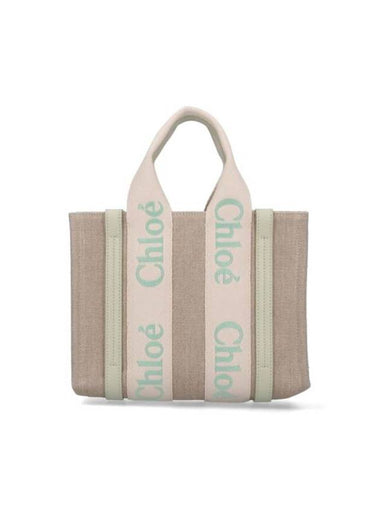 Woody Logo Small Tote Bag Green Beige - CHLOE - BALAAN 1