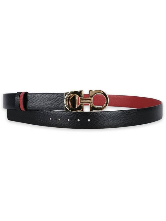 Reversible Gancini Leather Belt Black Lipstick Red - SALVATORE FERRAGAMO - BALAAN 2