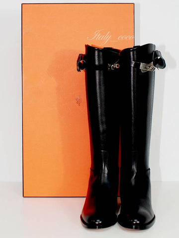 Jumping Boots Kelly Buckle Long Boots Silver Plated Black H042138Z - HERMES - BALAAN 1