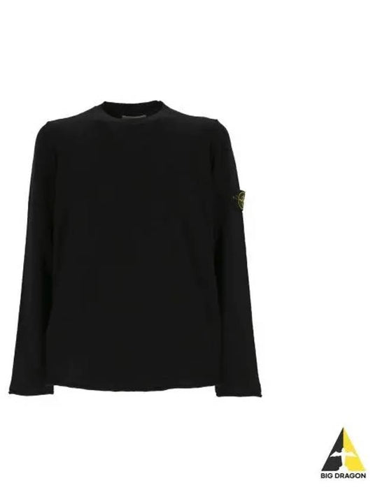 Logo Patch Crew Neck Cotton Nylon Knit Top Black - STONE ISLAND - BALAAN 2