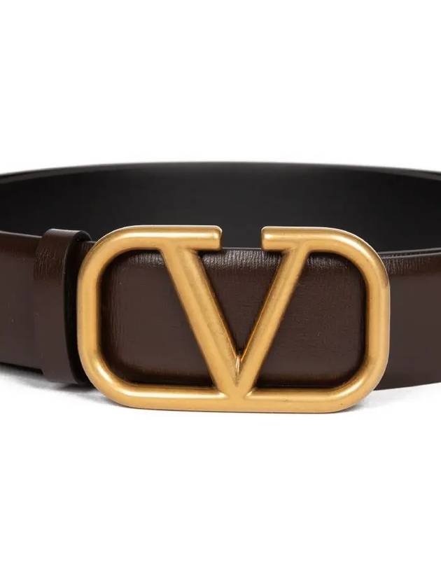 Gold V Logo Signature Leather Belt Brown - VALENTINO - BALAAN 6