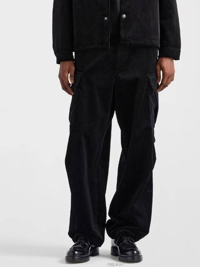 Cargo Pocket Corduroy Straight Pants Black - PRADA - BALAAN 2