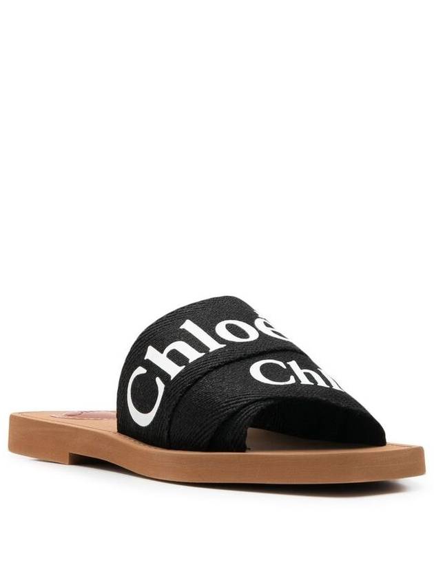 Woody Logo Flat Mule Slippers Black - CHLOE - BALAAN 4