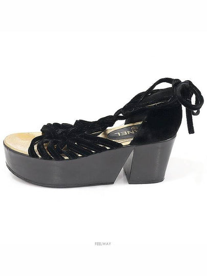 G27786 Black velvet strap gold CC logo open toe platform women s sandals 37C - CHANEL - BALAAN 2