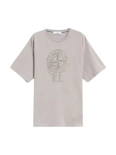 Men's Logo Print Crew Neck Short Sleeve T-Shirt Grey - STONE ISLAND - BALAAN 2