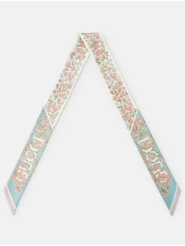 Floral Print Silk Neck Bow Aquamarine Pink - GUCCI - BALAAN 3