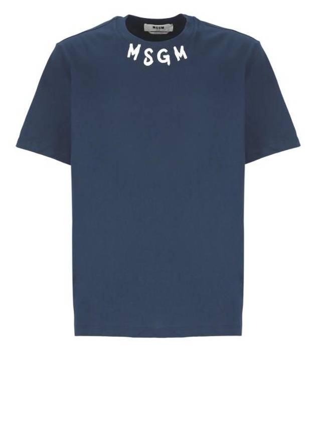 Logo Print Cotton Short Sleeve T-Shirt Navy - MSGM - BALAAN 2