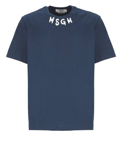 Logo Print Cotton Short Sleeve T-Shirt Navy - MSGM - BALAAN 2