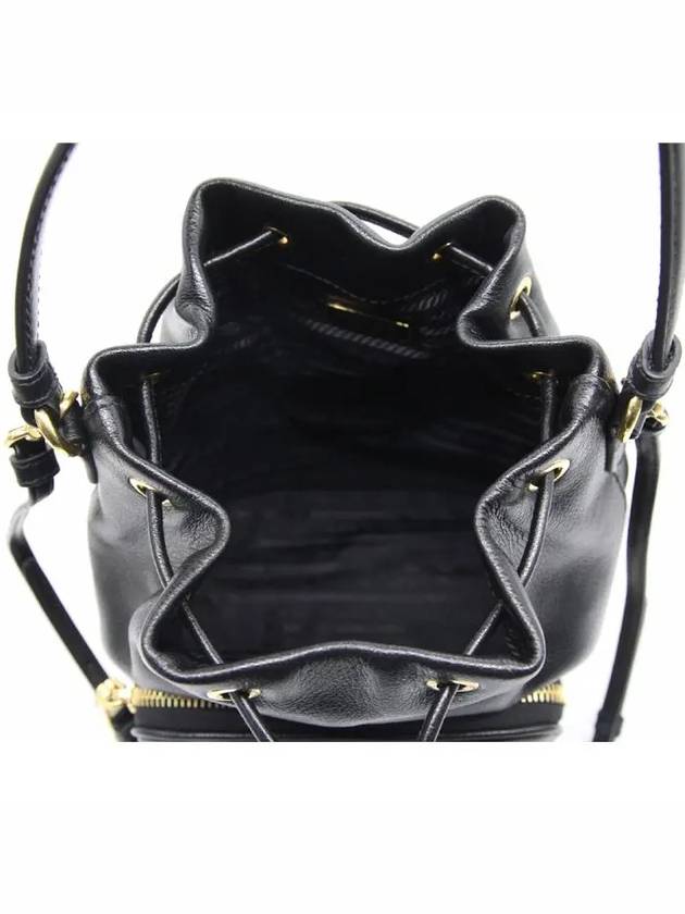 Vitello Gold Logo Leather Bucket Bag Black - PRADA - BALAAN 8