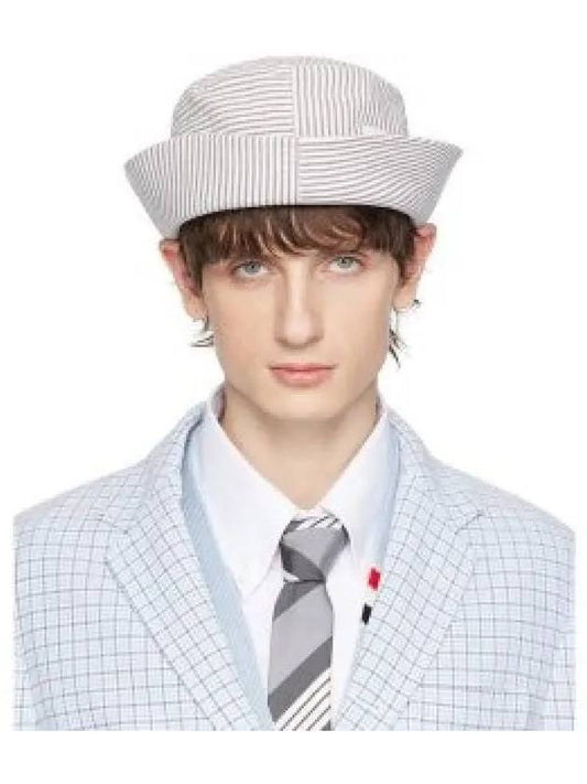 Quarter Combo Striped  Cotton Bucket Hat Grey - THOM BROWNE - BALAAN 2