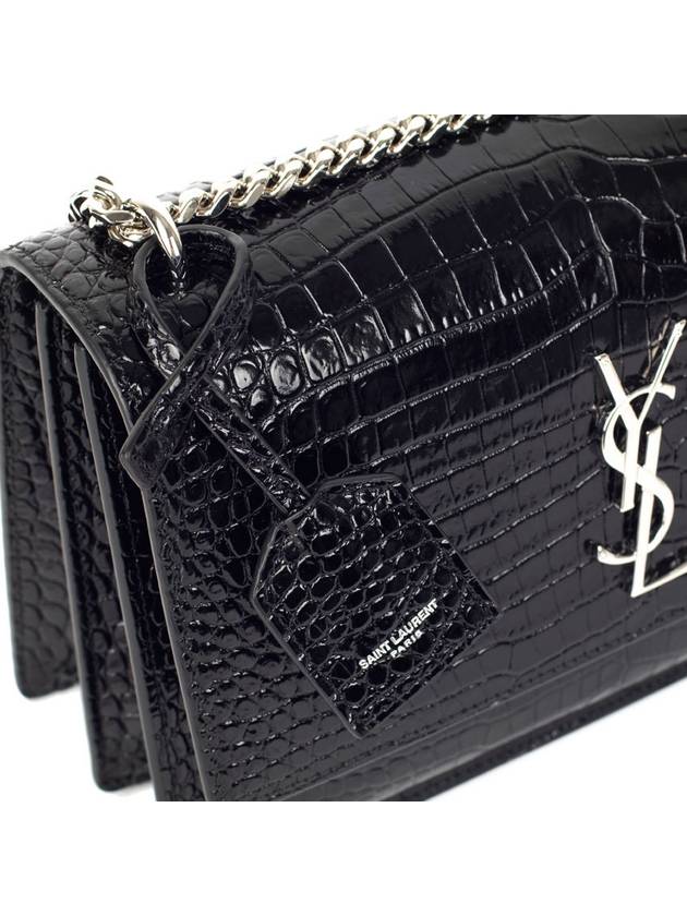 Crocodile Embossed Leather Sunset Medium Cross Bag Black - SAINT LAURENT - BALAAN 7