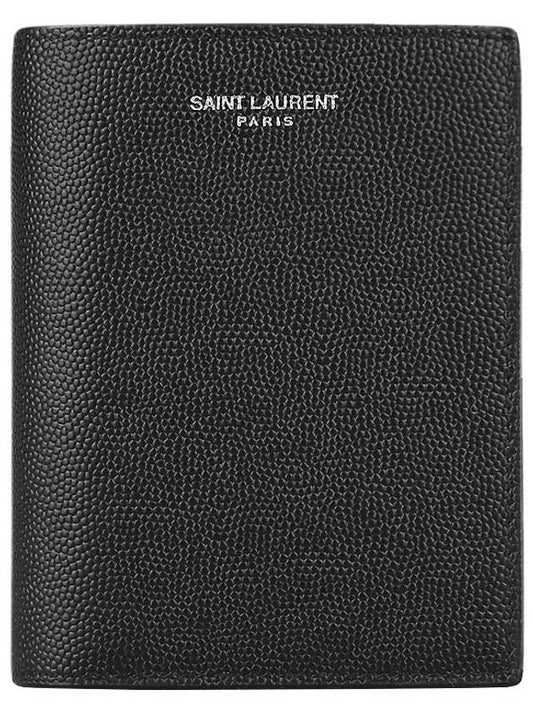 Logo Grain Leather Half Wallet Black - SAINT LAURENT - BALAAN 2