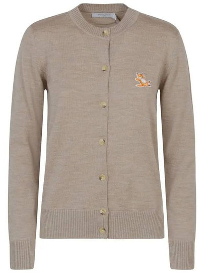 Chillax Fox Patch Crew Neck Wool Cardigan Beige Melange - MAISON KITSUNE - BALAAN 2