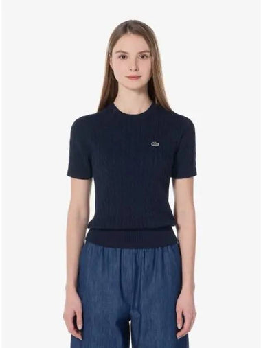 Women s Cable Short Sleeve Crew Neck AF480E 54N 166 Domestic Product GQ2N24073051774 - LACOSTE - BALAAN 1