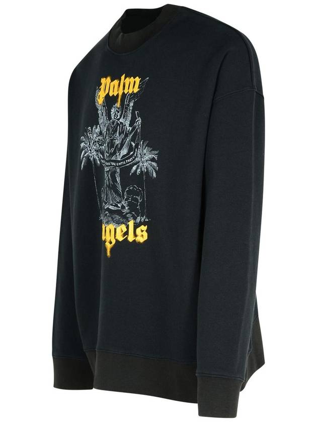 Logo Print Cotton Sweatshirt Black - PALM ANGELS - BALAAN 3