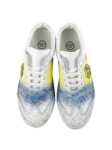 Metal Logo Painted Leather Low Top Sneakers White - PHILIPP PLEIN - BALAAN 1