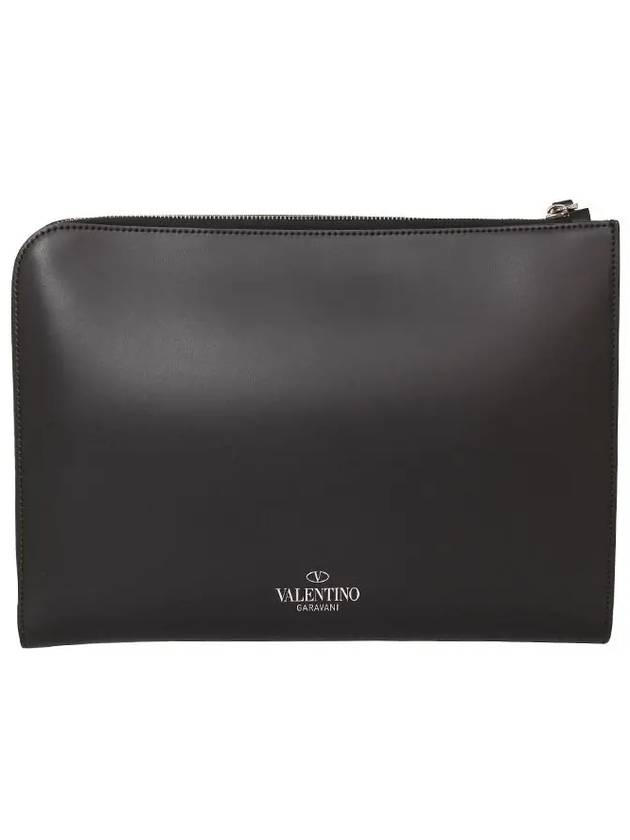 VLTN White Logo Document Clutch Bag Black - VALENTINO - BALAAN 3