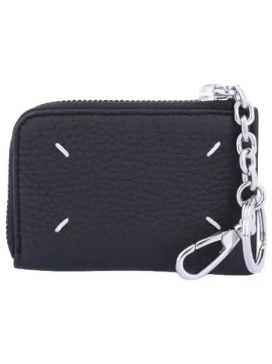 Stitched Zipper Card Case Black Wallet - MAISON MARGIELA - BALAAN 1