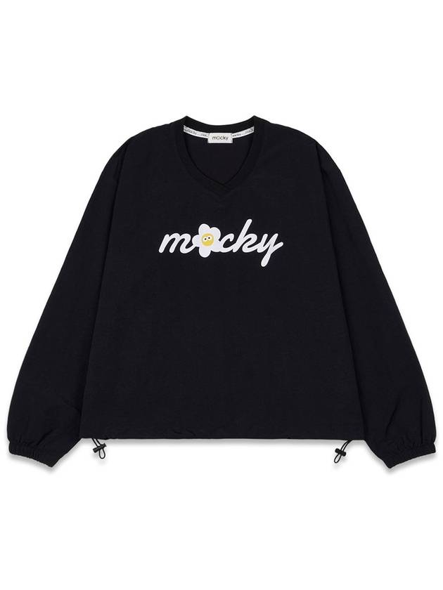 Women s Long Sleeve T Shirt V Neck Logo String Anorak Black MCFW24AR1BK - MACKY - BALAAN 2