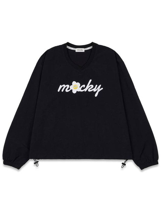 Women s Long Sleeve T Shirt V Neck Logo String Anorak Black MCFW24AR1BK - MACKY - BALAAN 2