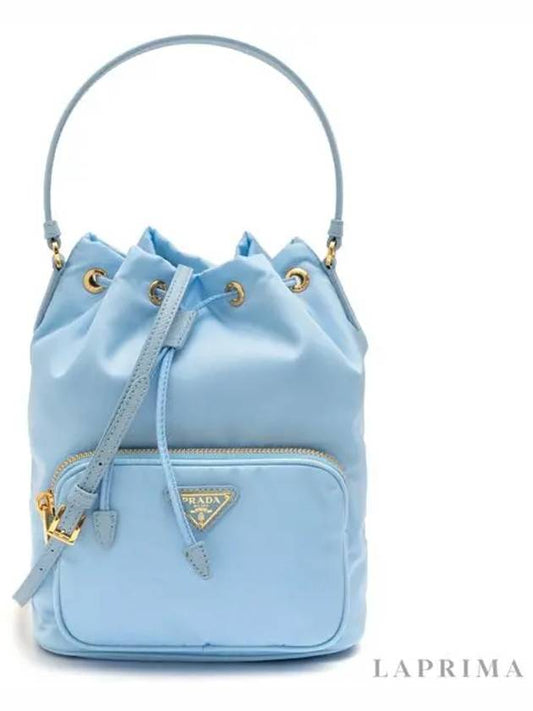 triangle logo nylon bucket bag blue - PRADA - BALAAN.