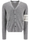 4-Bar Striped Waffle High V-Neck Cardigan Light Grey - THOM BROWNE - BALAAN 2