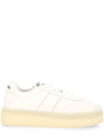 Logo Patch Lace-Up Low Top Sneakers White - MIU MIU - BALAAN 1