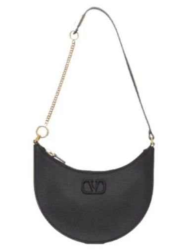 Women's V Logo Signature Calfskin Mini Hobo Shoulder Bag Black - VALENTINO - BALAAN 1