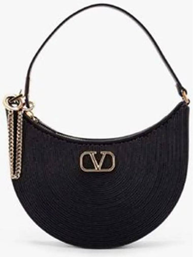 Women's V Logo Signature Lambskin Mini Hobo Shoulder Bag Black - VALENTINO - BALAAN 1