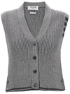 4-Bar Cropped Cable Merino Wool Cardigan Vest Grey - THOM BROWNE - BALAAN 2